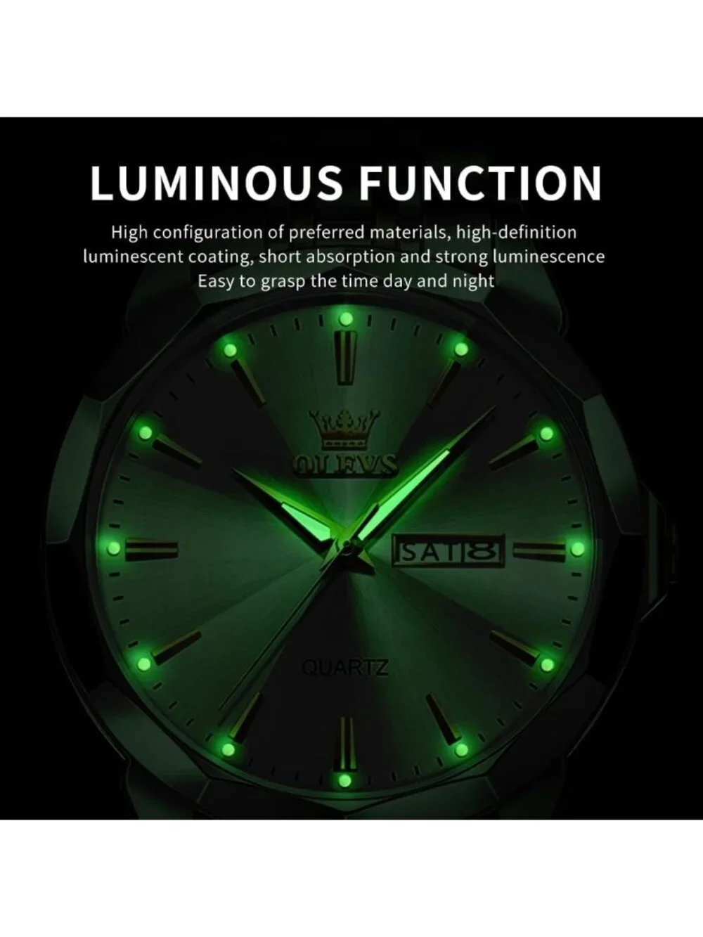 Men Silver Diamond Analog Quartz Stainless Waterproof Luminous Classic Watch